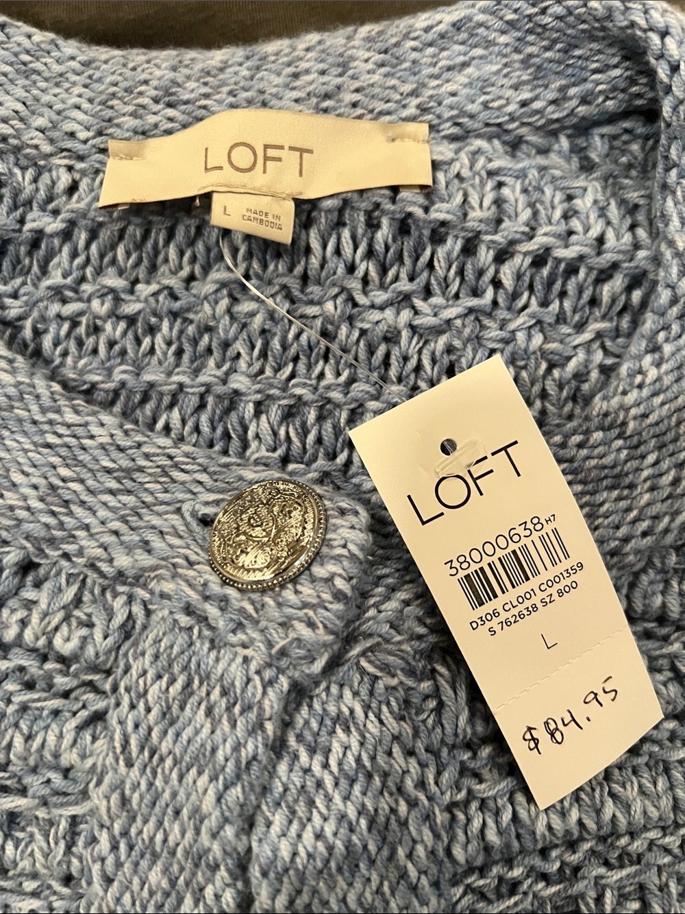 LOFT Light Blue Ribbed Button-Up Cardigan - Picture 7 of 10